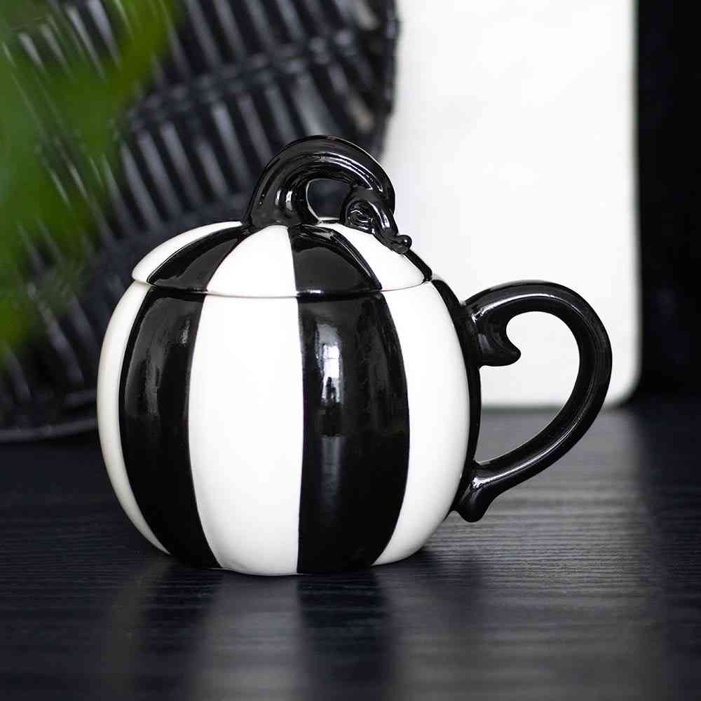 Something Different - Black and White Striped Pumpkin Lidded Tasse - Schwarz/WeiÃŸ